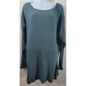Out From Under Blue Green Ribbed Round Neck Top XL Lightweight Stretchy Soft